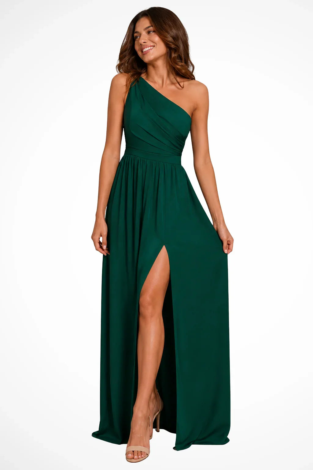 Cecilia | Women's Wedding Guest One-Shoulder Dress | Side Split Maxi