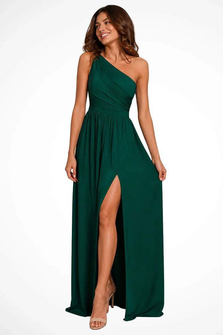 Cecilia | Women's Wedding Guest One-Shoulder Dress | Side Split Maxi