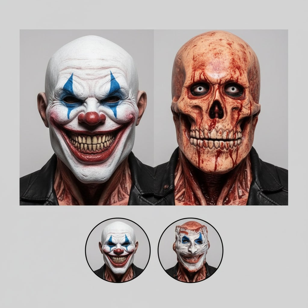 Dual-Layer Peel-Off Clown and Skull Latex Halloween Mask