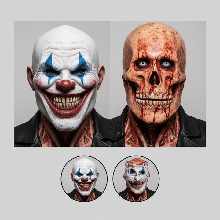 Dual-Layer Peel-Off Clown and Skull Latex Halloween Mask