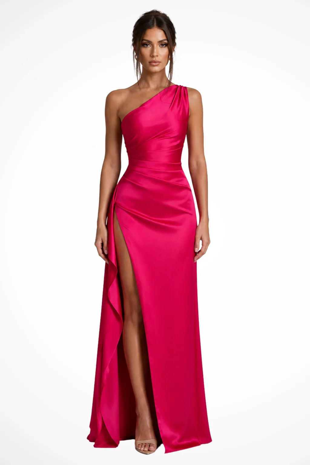 Sian | Women's Wedding Guest One-Shoulder Dress | Ruffle Side Slit Maxi