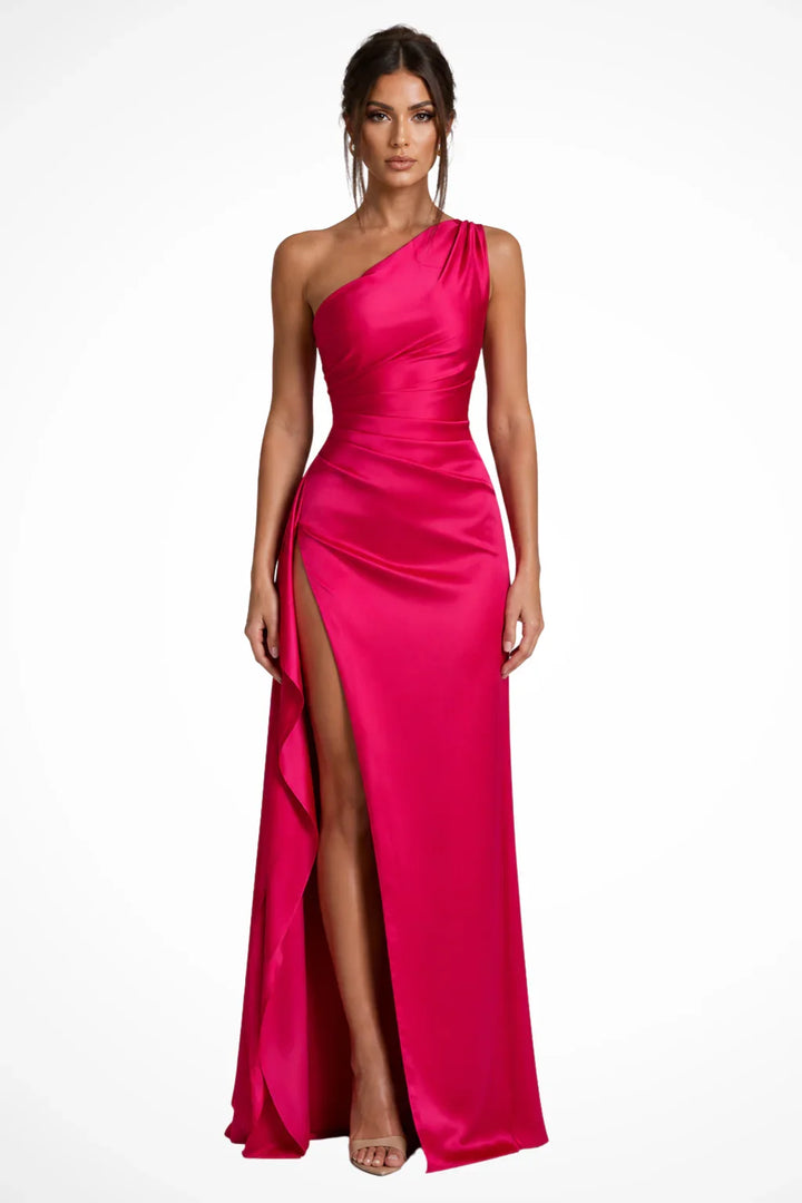 Sian | Women's Wedding Guest One-Shoulder Dress | Ruffle Side Slit Maxi