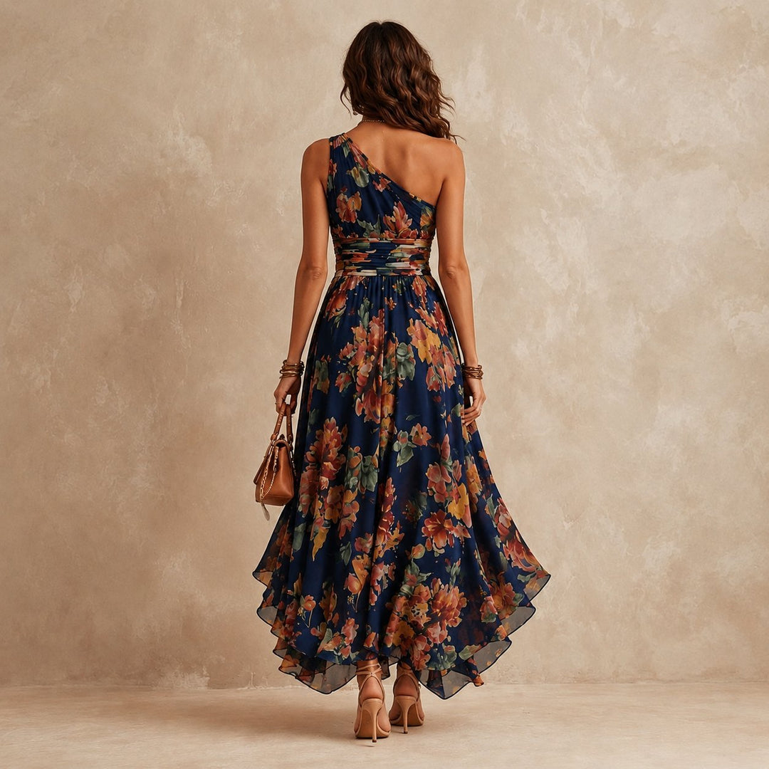 Flora | Women's Floral One-Shoulder Dress | Maxi