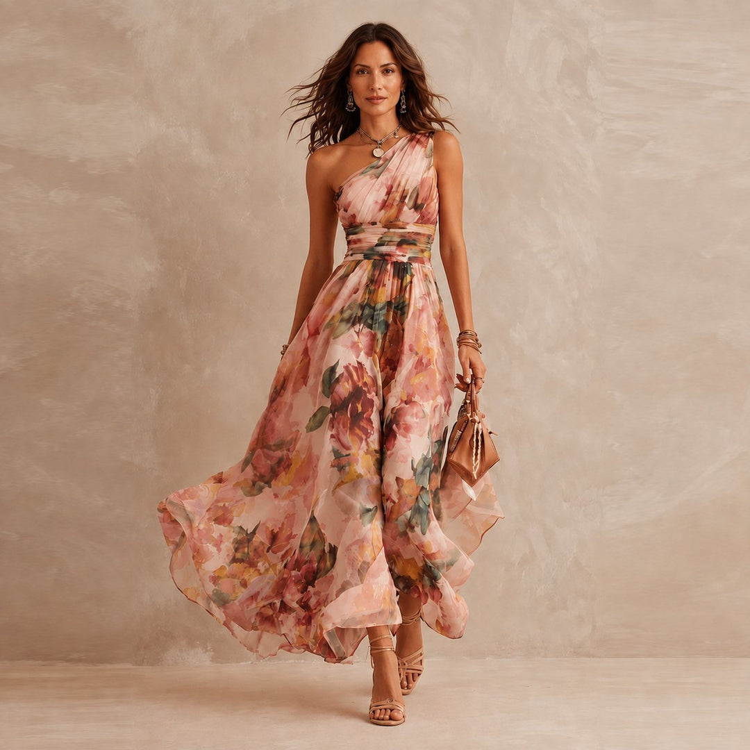 Flora | Women's Floral One-Shoulder Dress | Maxi