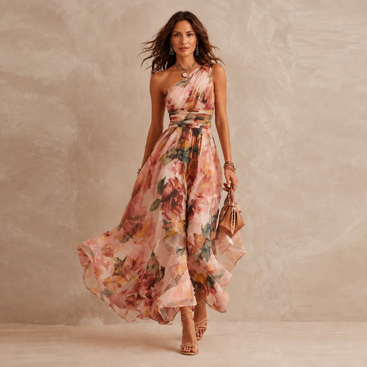 Flora | Women's Floral One-Shoulder Dress | Maxi