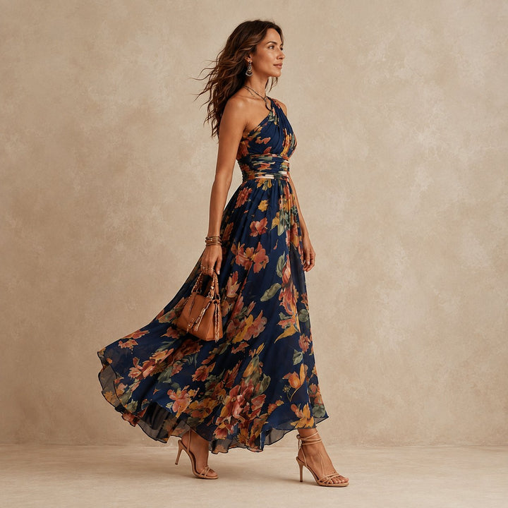 Flora | Women's Floral One-Shoulder Dress | Maxi