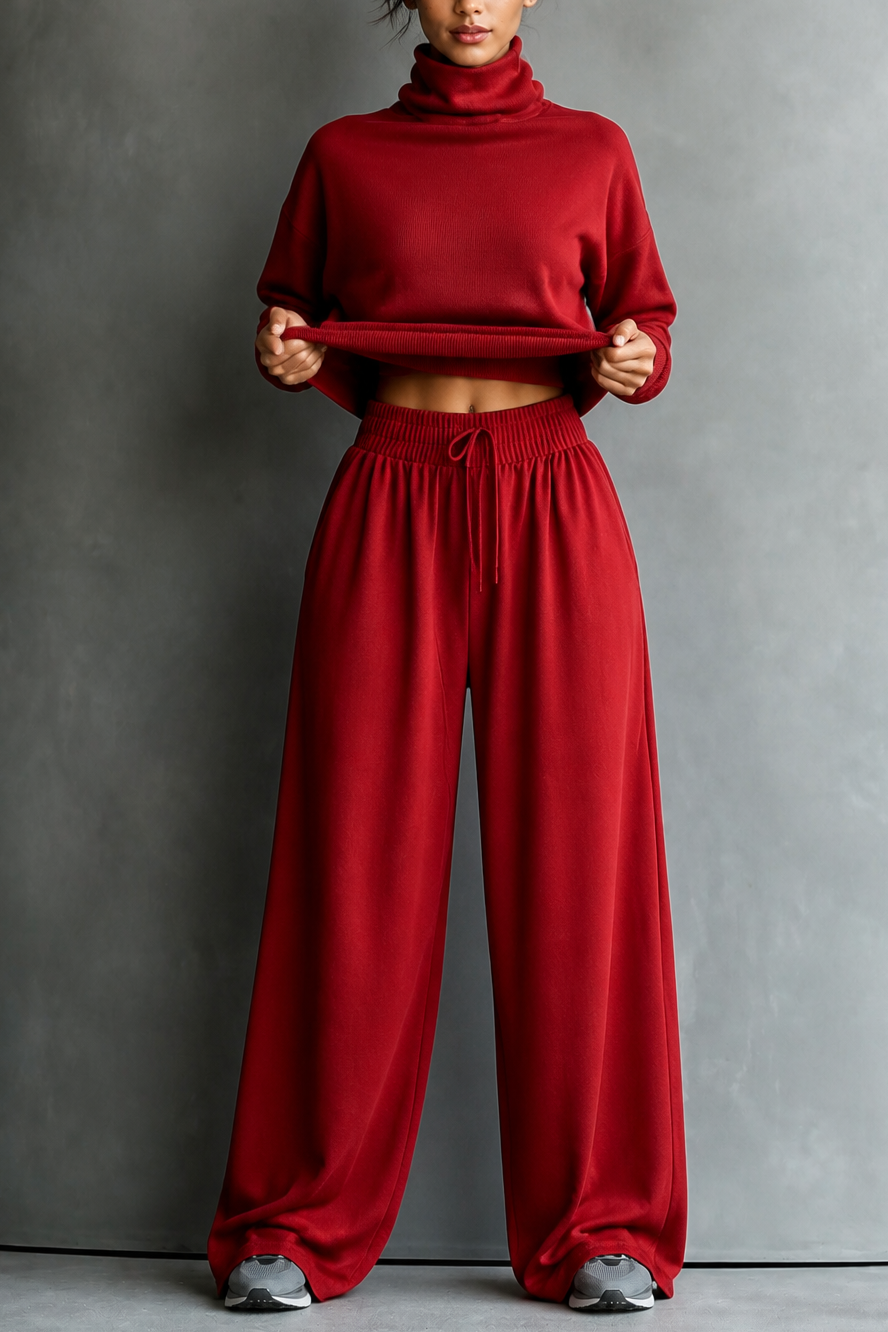 Wearbella | Women's Turtleneck Matching Set | Wide-Leg Pants