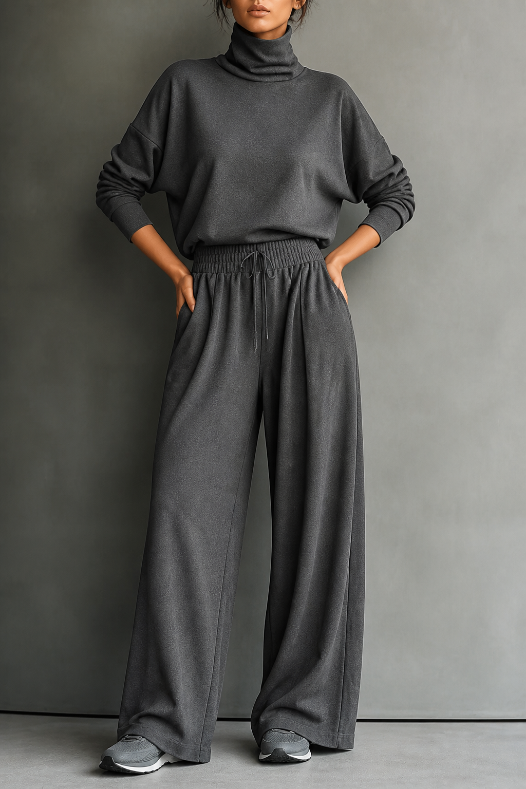 Wearbella | Women's Turtleneck Matching Set | Wide-Leg Pants