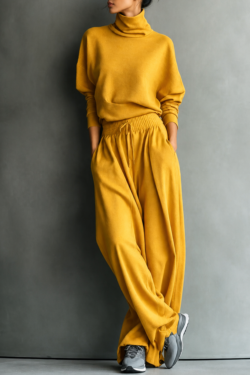 Wearbella | Women's Turtleneck Matching Set | Wide-Leg Pants