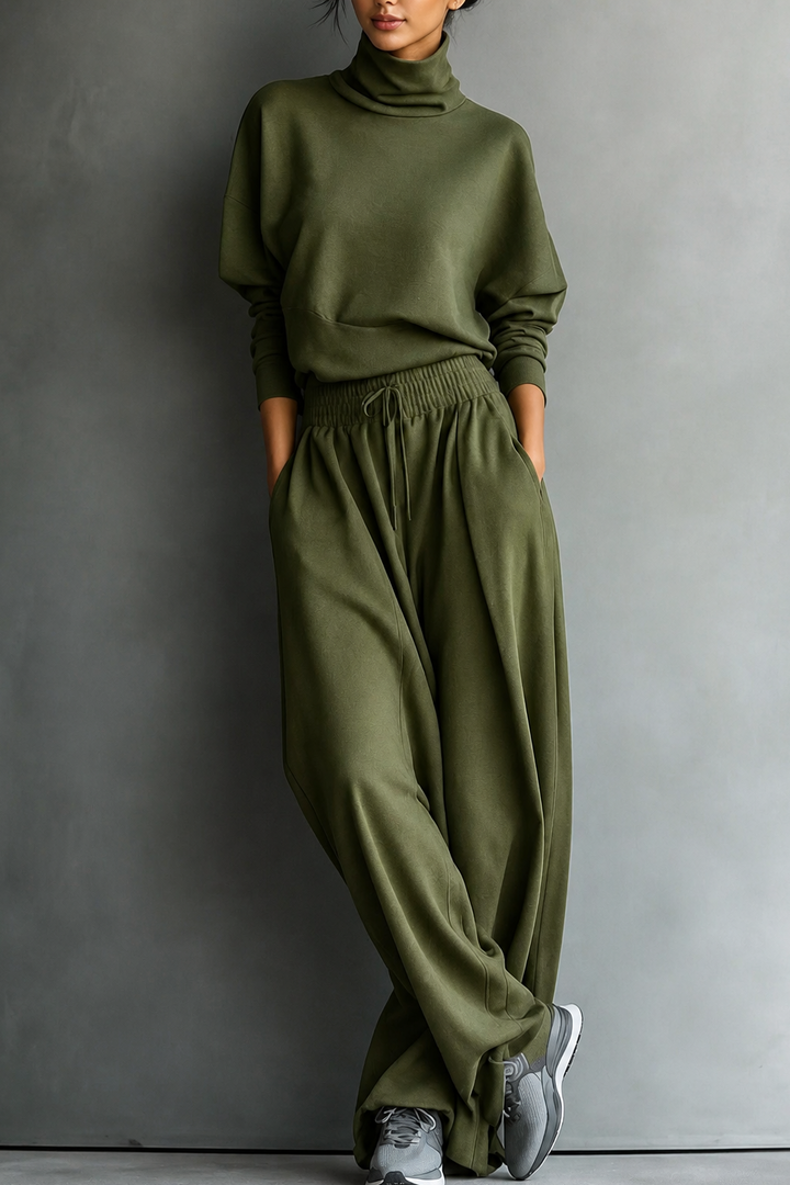Wearbella | Women's Turtleneck Matching Set | Wide-Leg Pants