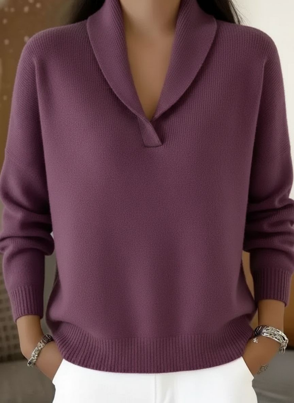 Isabelle Elegant Shawl Collar Knit Sweater