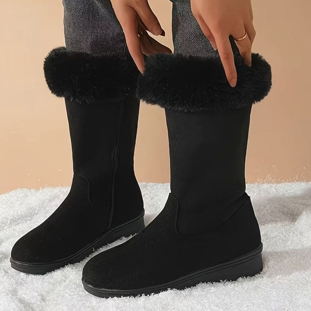 Hazel | Women's Faux Fur Cuff Snow Boots | Slip-On Mid-Calf