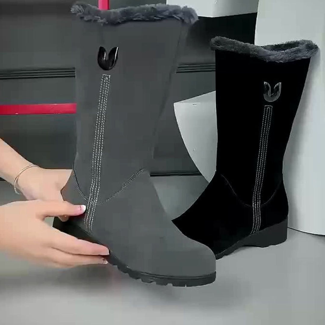 Hazel | Women's Faux Fur Cuff Snow Boots | Slip-On Mid-Calf