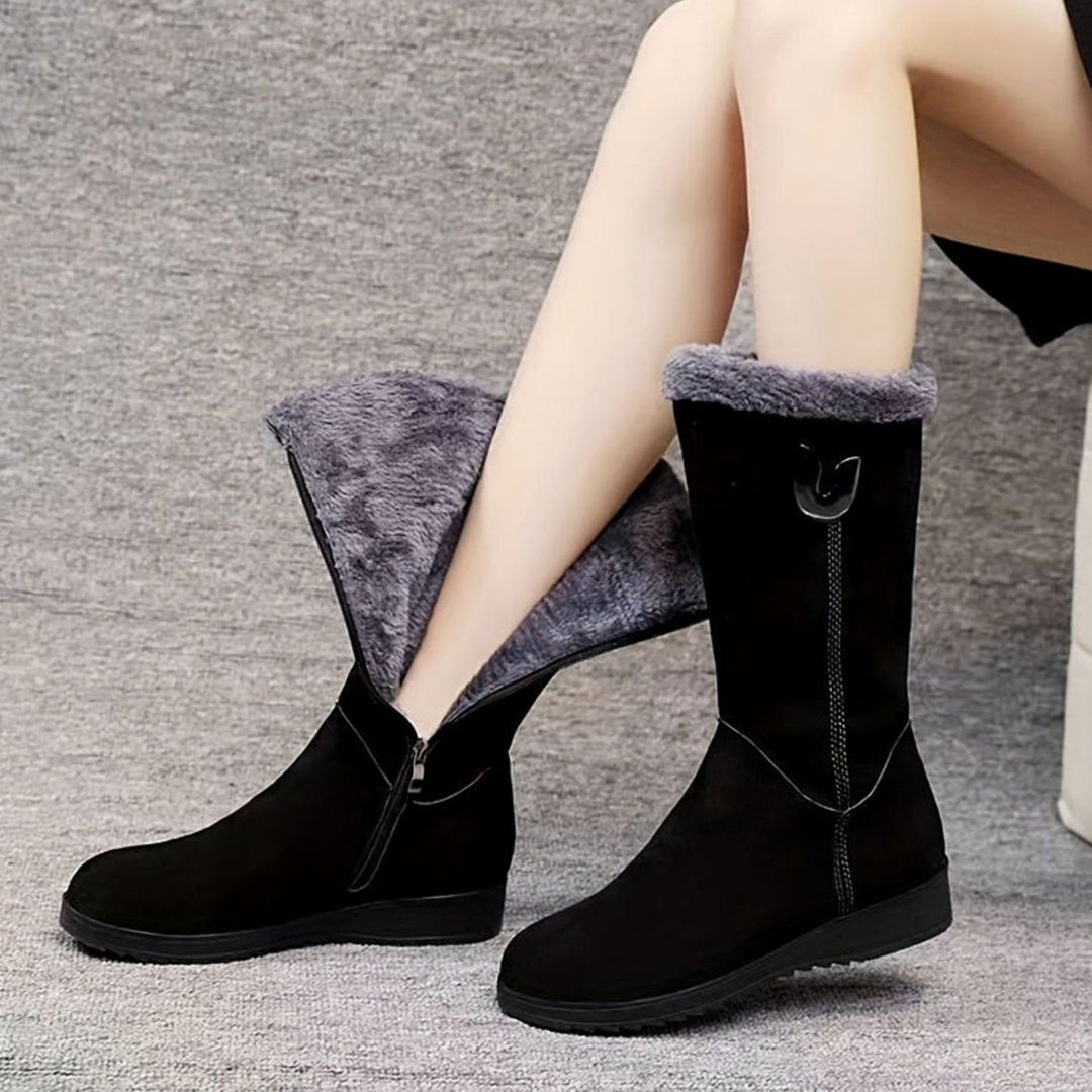 Hazel | Women's Faux Fur Cuff Snow Boots | Slip-On Mid-Calf