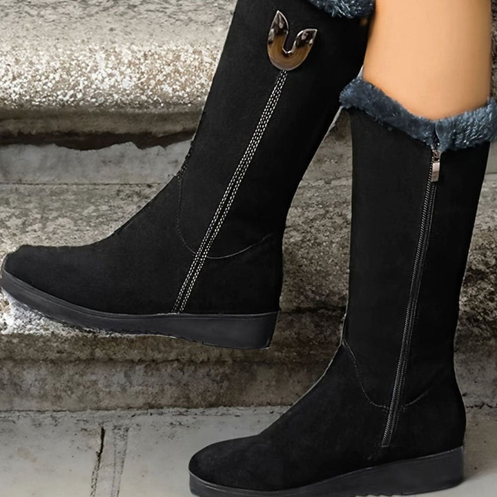 Hazel | Women's Faux Fur Cuff Snow Boots | Slip-On Mid-Calf