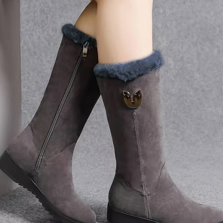 Hazel | Women's Faux Fur Cuff Snow Boots | Slip-On Mid-Calf