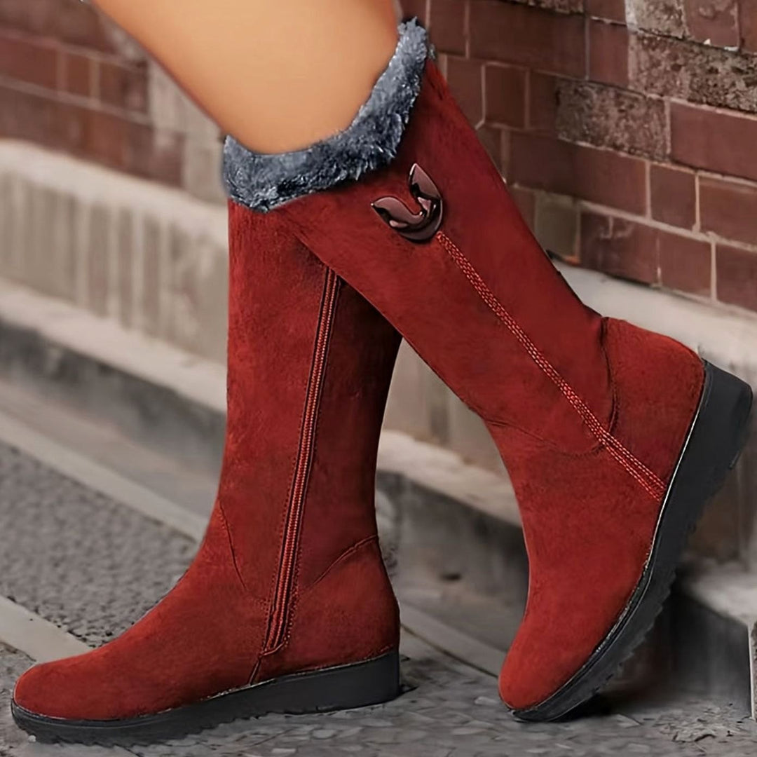 Hazel | Women's Faux Fur Cuff Snow Boots | Slip-On Mid-Calf