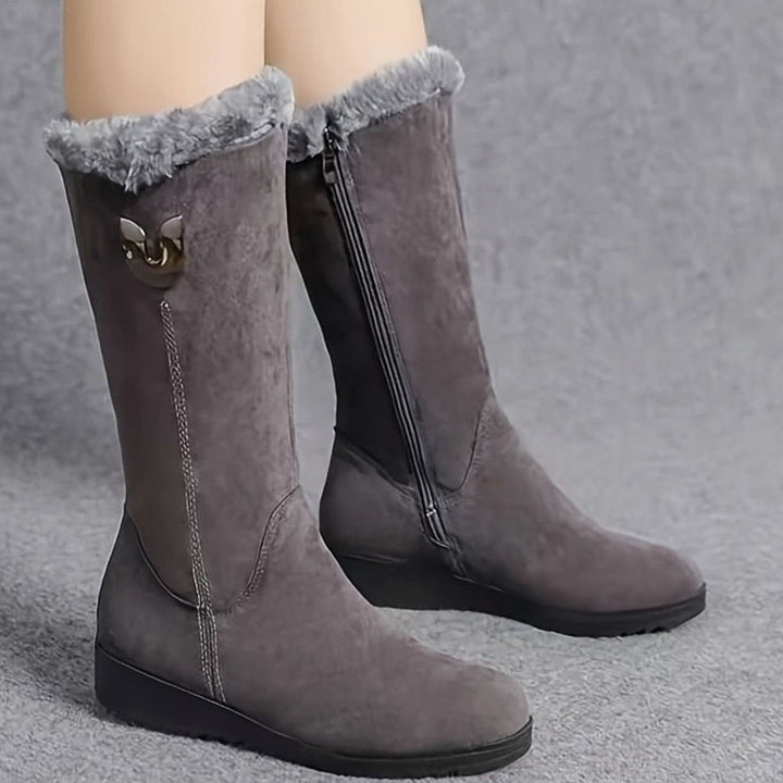 Hazel | Women's Faux Fur Cuff Snow Boots | Slip-On Mid-Calf