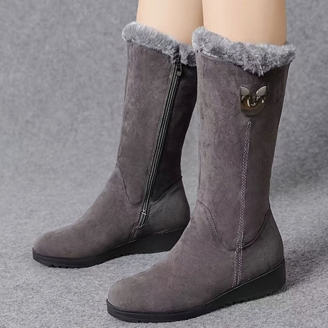 Hazel | Women's Faux Fur Cuff Snow Boots | Slip-On Mid-Calf