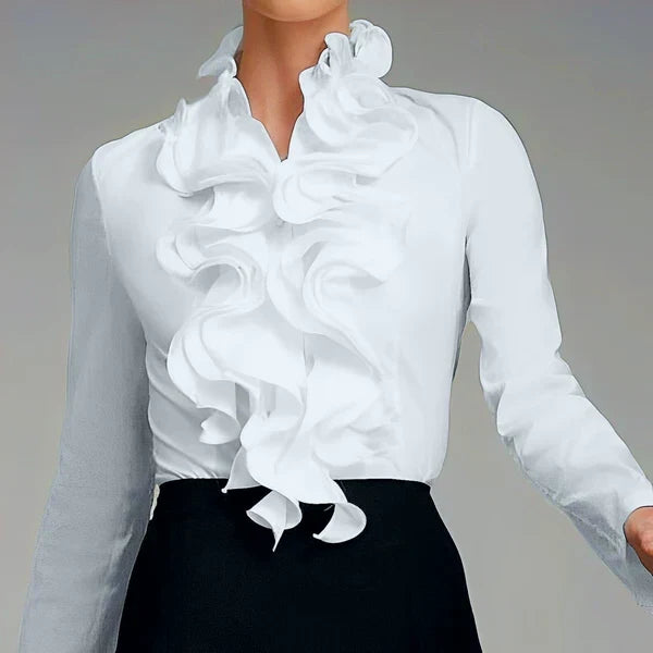 Santa Cruz | Women's Ruffle Collar Blouse | Layered Front Long Sleeve
