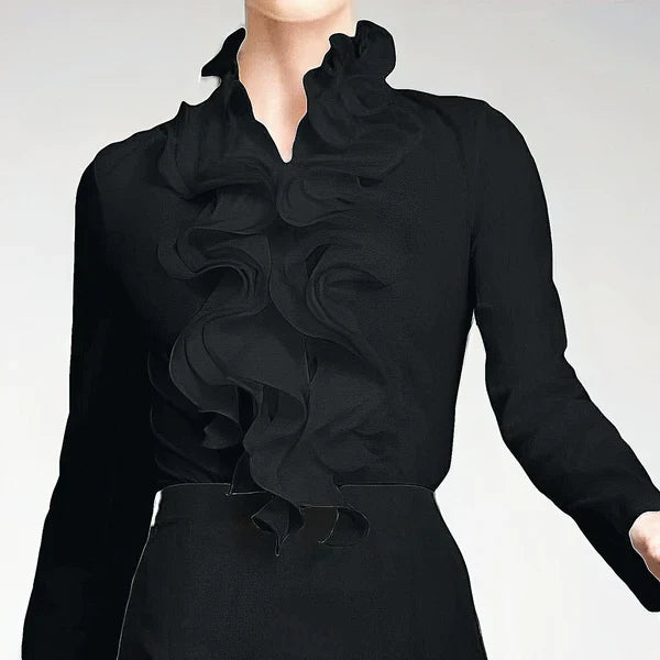 Santa Cruz | Women's Ruffle Collar Blouse | Layered Front Long Sleeve