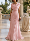 Golden Hill | Women's Wedding Guest Draped Neck Dress | Sleeveless Ruched Maxi