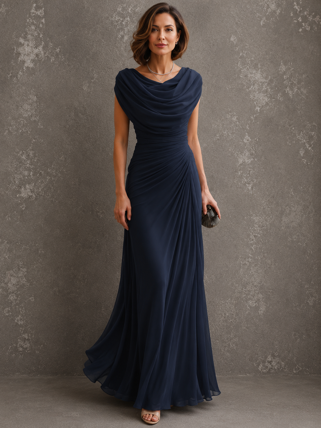 Golden Hill | Women's Wedding Guest Draped Neck Dress | Sleeveless Ruched Maxi