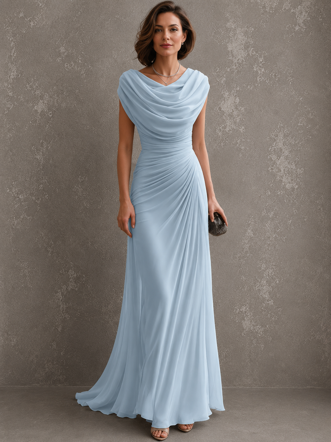 Golden Hill | Women's Wedding Guest Draped Neck Dress | Sleeveless Ruched Maxi