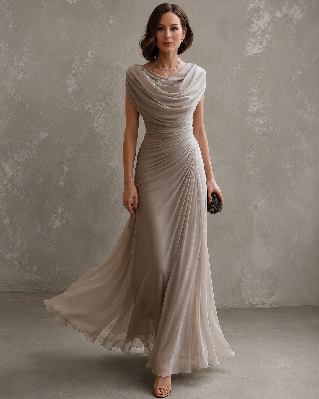 Golden Hill | Women's Wedding Guest Draped Neck Dress | Sleeveless Ruched Maxi