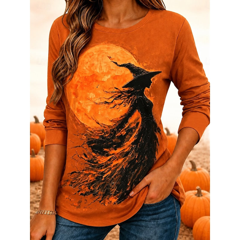 Women's Halloween Witch Graphic Long-Sleeve Top